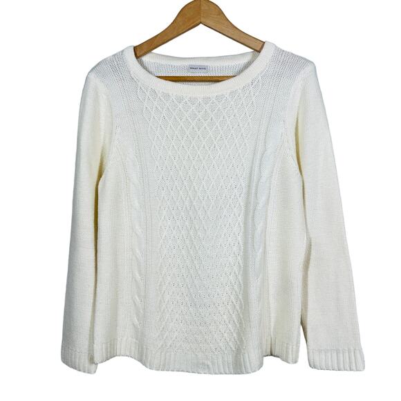 Minuet Petite Scoop Neck Cable Knit Sweater Long Sleeve Bone - L - Picture 1 of 5
